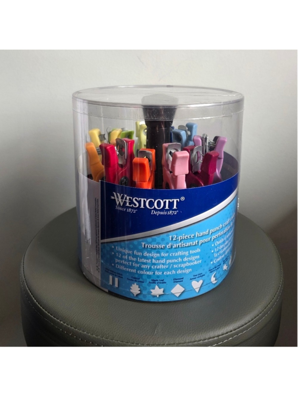 Westcott 12 Piece Hand Punch Craft Set Scrapbooking Paper Punch Kit Caddy